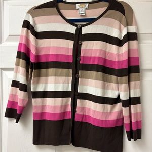 Women’s Talbots Multicolor Cardigan. Pink, browns and white.